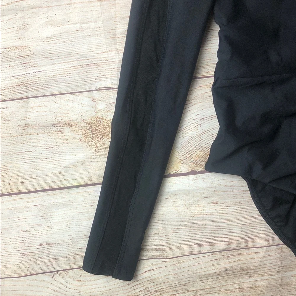 Black Cold-Shoulder‎ Mesh Long Sleeve Dance Leotard with High Neck
